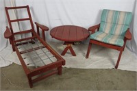 Painted Wood Patio Lounge, Table & Chair