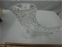 Heavy cut crystal cornucopia vase.