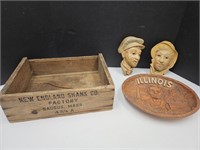 Chalkware w Advertising Wood Box &  ILL Plate
