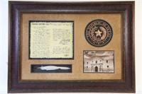 COPY OF THE TRAVIS LETTER 1836 IN SHADOW BOX FRAME