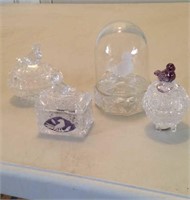 4 "Hofbauer" Crystal Bird Figurine & Trinket Boxes