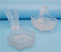 Crystal Basket, Vase & Avon Hexagonal Soap Dish