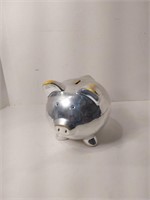 Silver Tone Ceramic Piggy Bank U16J