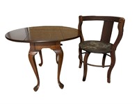 Antique Oak Desk Chair & Drop Leaf Table