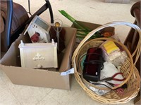 BIRD HOUSES, GLASS FLOWERS,  AND BASKET