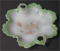 Antique Painted Milk Glass Handled Candy Dish