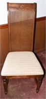 Cane back upholstered seat side chair