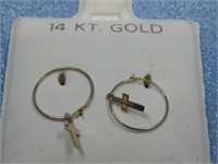 14Kt Gold Cross Earrings Hallmarked