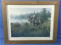 wooden framed picture of moose 32x26H Lot 1