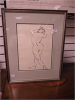 Ink sketch of nude woman signed L. Bunker,