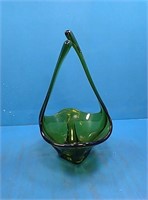 Green hand blown glass vase