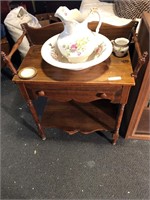 Antique Washstand with Bowl and Pitcher