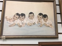 11" x 14 1/2"- 1935 drawing of quintuplets in an a