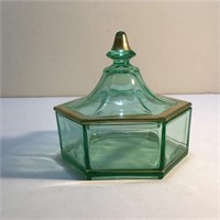 URANIUM GLASS HEXAGONAL JAR GILT EDGE