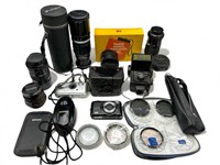Lot of vintage cameras, lenses and accessories