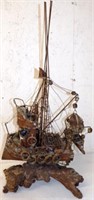 Scrap Metal Steam Punk Ship on Wooden Base