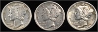 1919, P, D, S MERCURY DIMES VF-AU