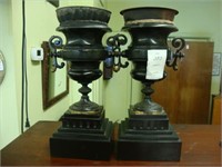 Pair of Victorian black marble urns, ca 1865.
