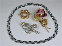 Vintage Austria Necklace & 3 Brooches