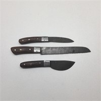 Lot of 3 Damascus kitchen knives