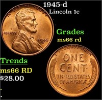 1945-d Lincoln Cent 1c Grades GEM+ Unc RD