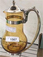 AMBRE GLASS PITCHER WITH PLATED HANDLE