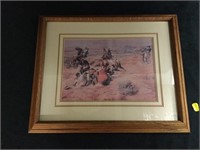 CM Russell Cowboy Print In a Wood Frame