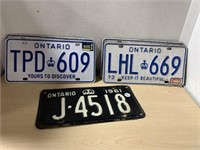 2 Sets Of Ontario License Plates And One Black