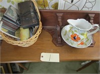 35x18x25 Table, shelf, basket of misc