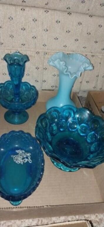 Lot with blue coin glass (moon/stars) and blue
