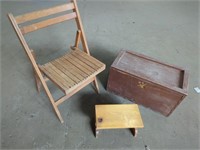 Vintage Folding Chair & Chest 1ft x 2ft x 24in w/