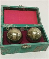 Ornate Brass Chinese Stressballs with Case