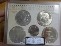 5 US Dollars 1921 Morgan, 1925 Peace, 1971 Ike,