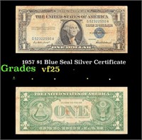 1957 $1 Blue Seal Silver Certificate Grades vf+