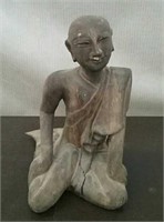 12" Wooden Burmese Monk Statue