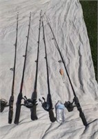 Rod and reels fishing poles includes Zebco