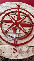 Metal Circular Compass Wall Hanging on Wood