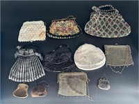 FLAT LOT OF NICE OLD MESH PURSES AND BEADED PURSES