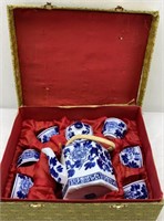 5in-  white and blue china teapot set
