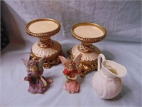 Fitz and Floyd Candle Holders, Belleek Pitcher and