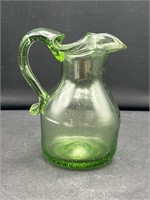 Vtg Hand Blown Green Bubble Glass Fluted Pitcher