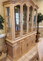 BLONDE 2 PC BEVELED GLASS LIGHTED CHINA CABINET