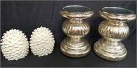 Group of 2 matchless candles and candle holders