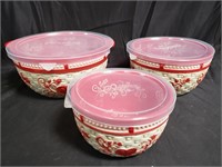 Group of 3 ceramic bowls with lids