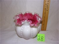 pink/white cased glass ruffled vase