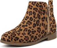 NEW $34 (SZ 3) Girls Zipper Ankle Boots Lepoard