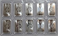 10 - 1 ozt Silver .999 Bars SilverTowne