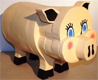 Large Painted Wooden Pig