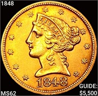 1848 $5 Gold Half Eagle UNCIRCULATED