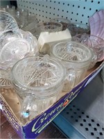 Box of clear glass bowls,mugs,decanter plus